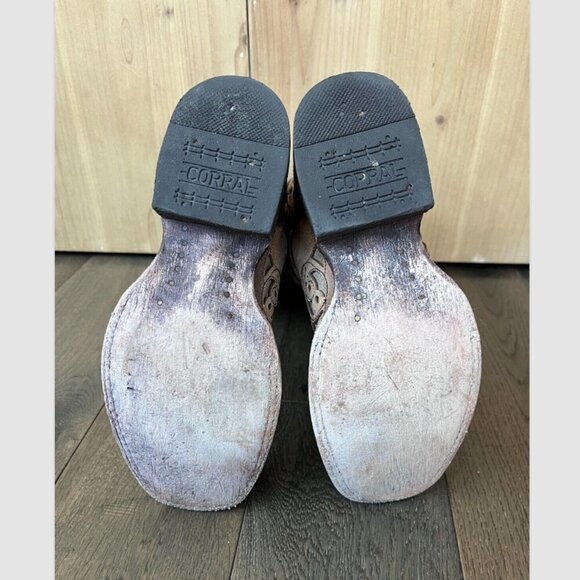 Corral Teen Shiny Inlay Western Boots Square Toe Size 2.5T Leather Cowgirl - Picture 10 of 11